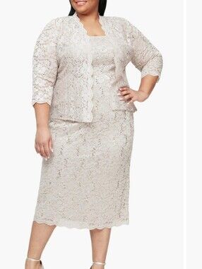 SLNY FASHIONS NEW YORK 22W. COCKTAIL WEDDING GUEST LACE DRESS. 2 PIECE SET